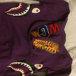 Bape purple vintage wash double shark hoodie